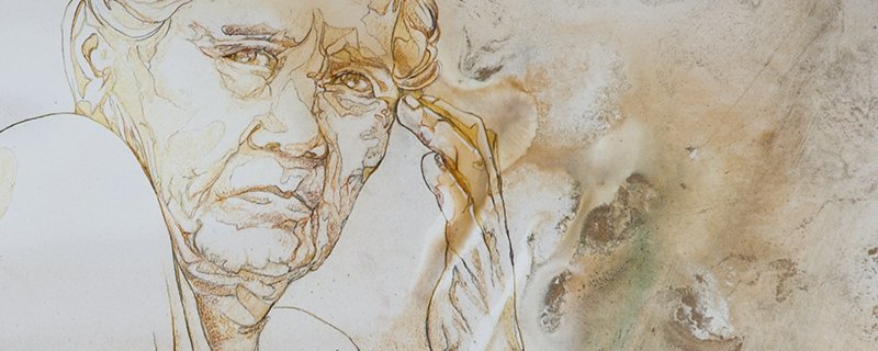 Drawing with coloured pencil.